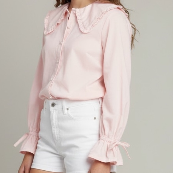 River Island Tops - River Island Pink Ruffle Collar Blouse